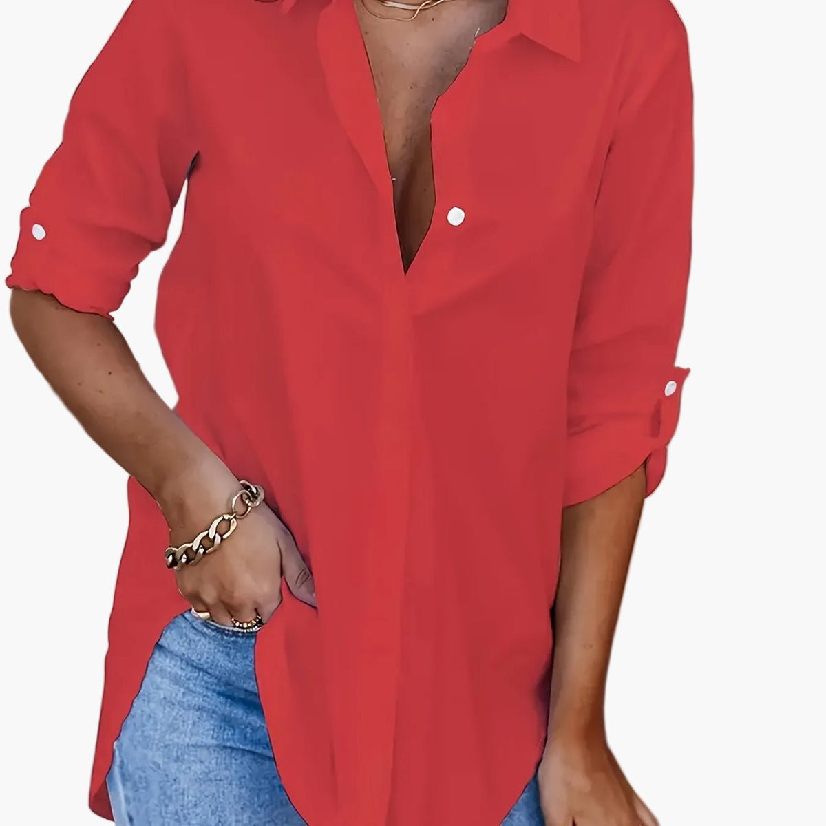 Kaja - Women's Relaxed Shirt Blouse with Button Placket - photo 12