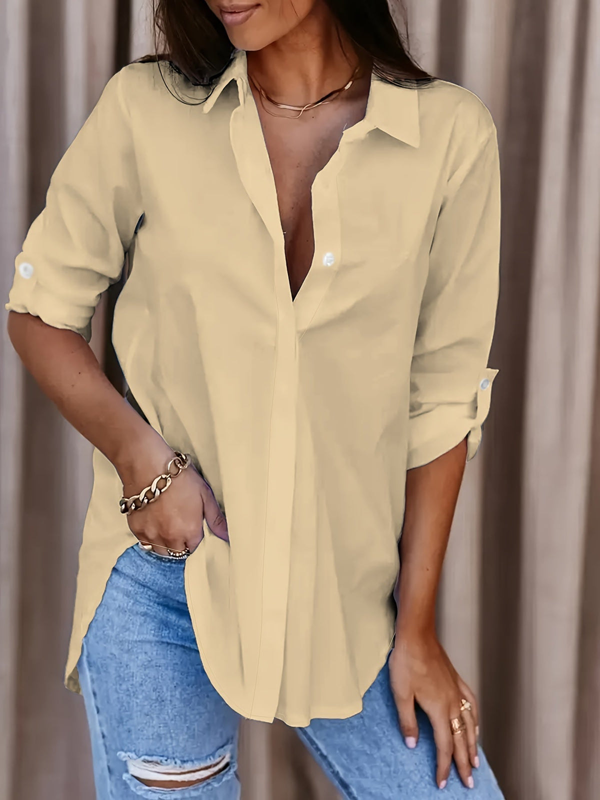 Kaja - Women's Relaxed Shirt Blouse with Button Placket - photo 3