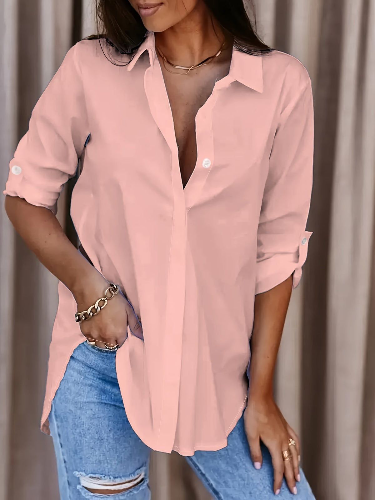 Kaja - Women's Relaxed Shirt Blouse with Button Placket - photo 9