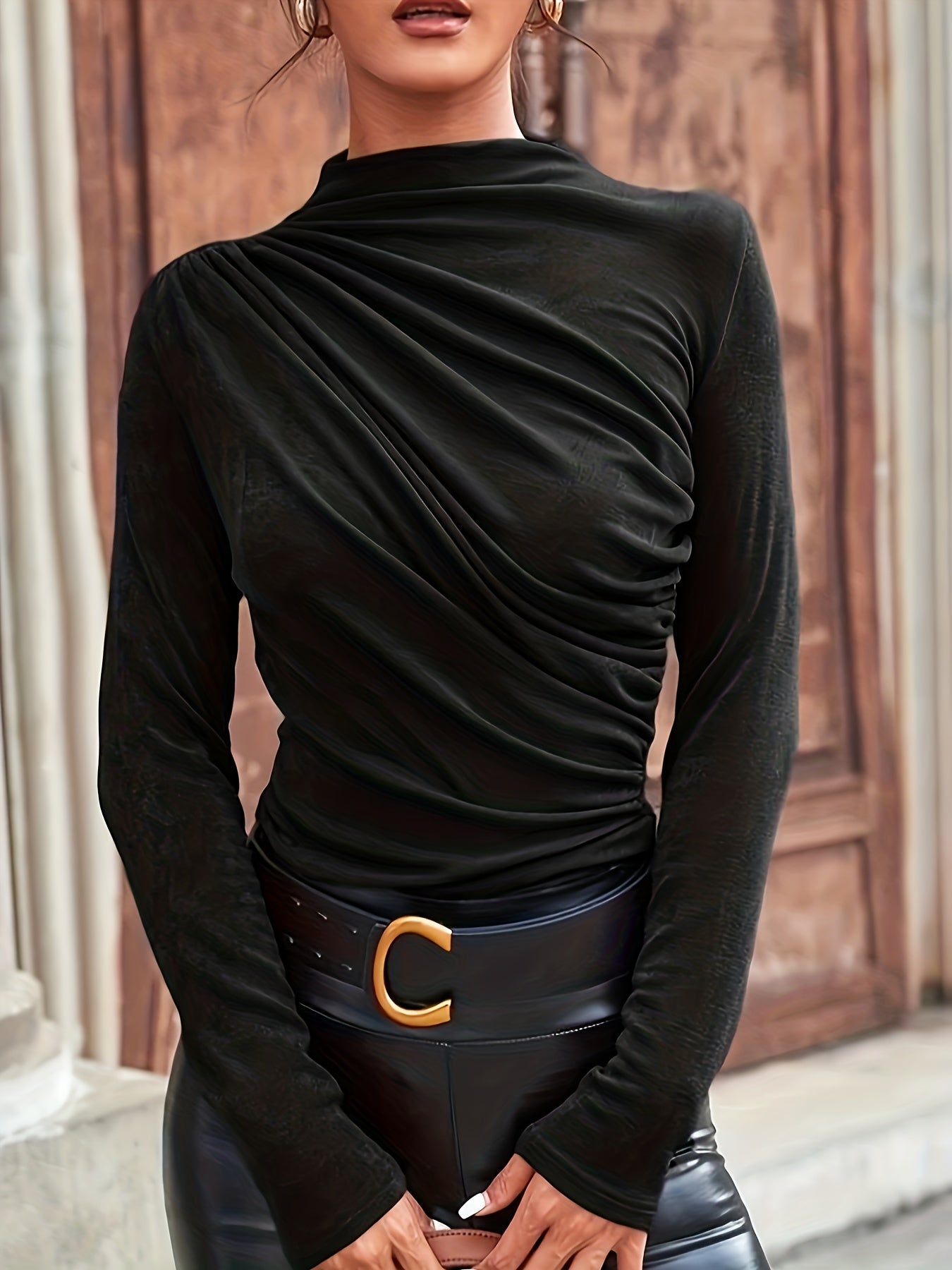 Karla - Women's Mock Neck Top with Ruched Detail - photo 4