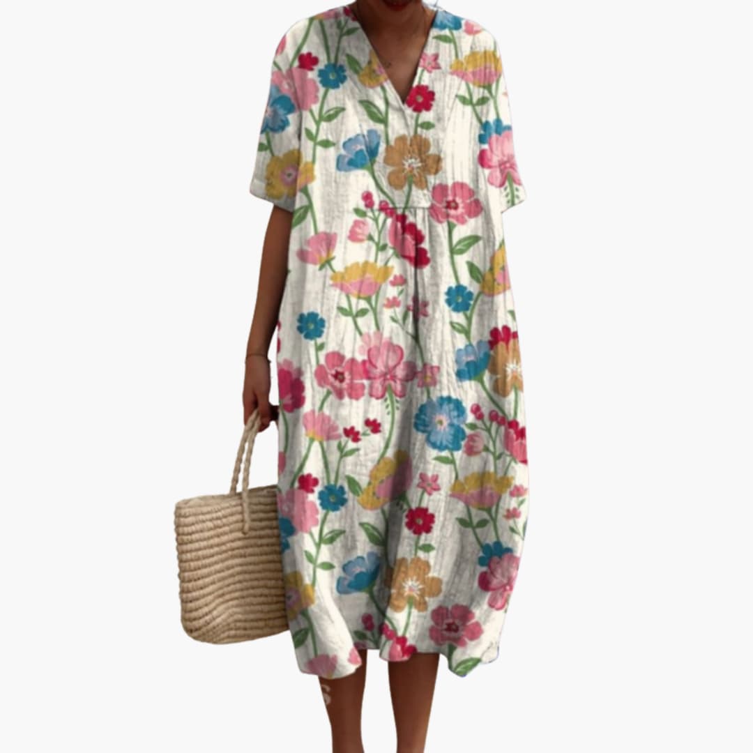 Katya - Women's Floral V Neck Short Sleeve Oversized Casual Midi Dress - photo 1