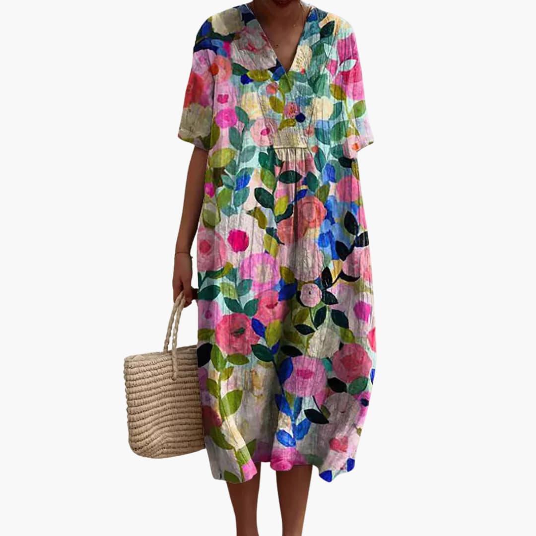 Katya - Women's Floral V Neck Short Sleeve Oversized Casual Midi Dress - photo 3