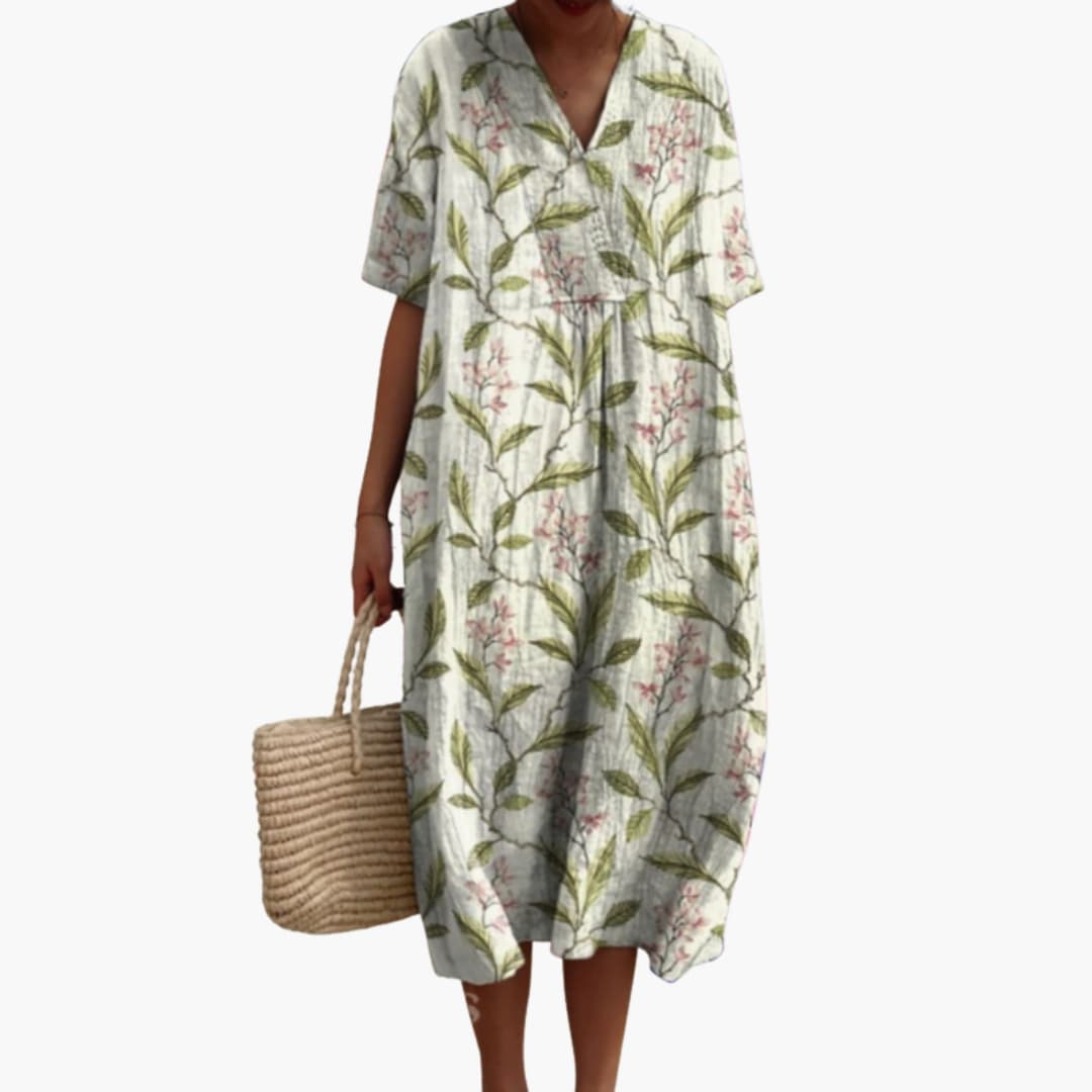 Katya - Women's Floral V Neck Short Sleeve Oversized Casual Midi Dress - photo 8