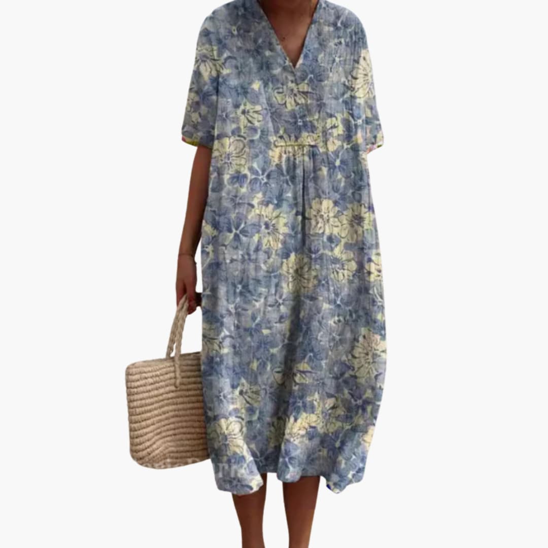 Katya - Women's Floral V Neck Short Sleeve Oversized Casual Midi Dress - photo 9