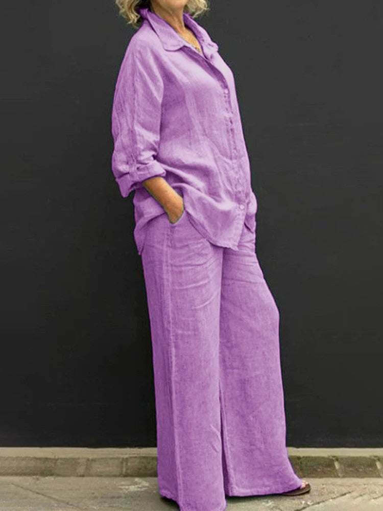 Etta - Women's Flowing Linen Two-Piece Set with Long Sleeves
