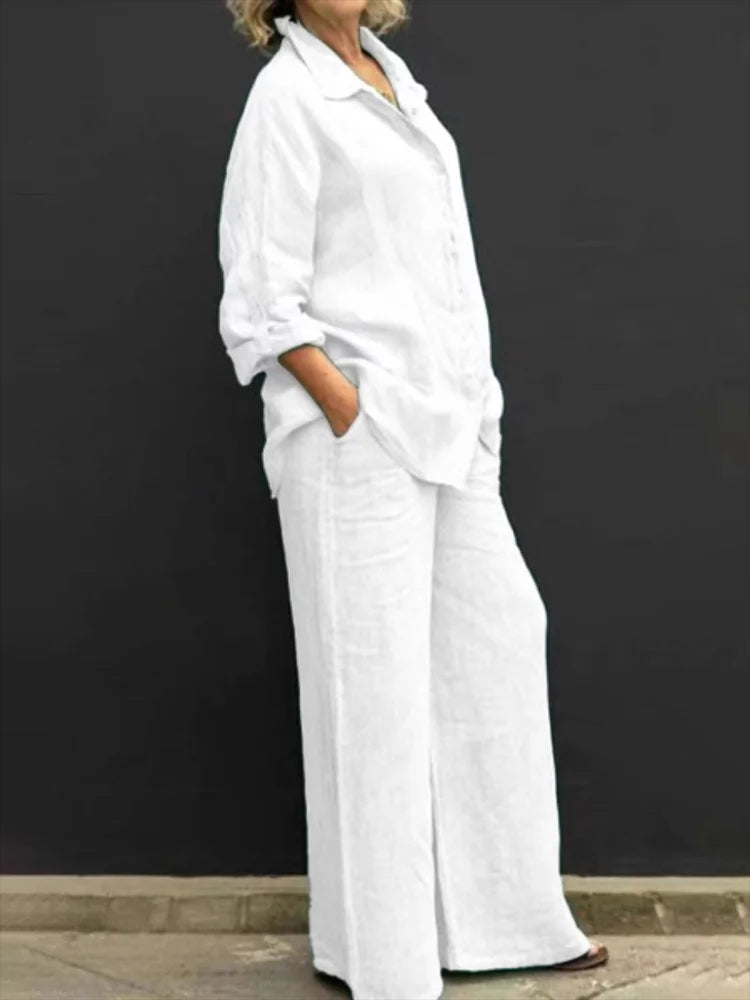 Etta - Women's Flowing Linen Two-Piece Set with Long Sleeves