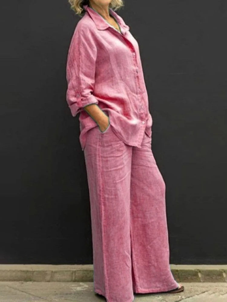 Etta - Women's Flowing Linen Two-Piece Set with Long Sleeves
