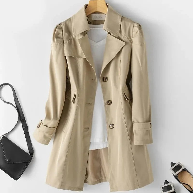 Novelle - Women's Cotton Blend Trench Coat with Buttoned Cuffs - photo 3