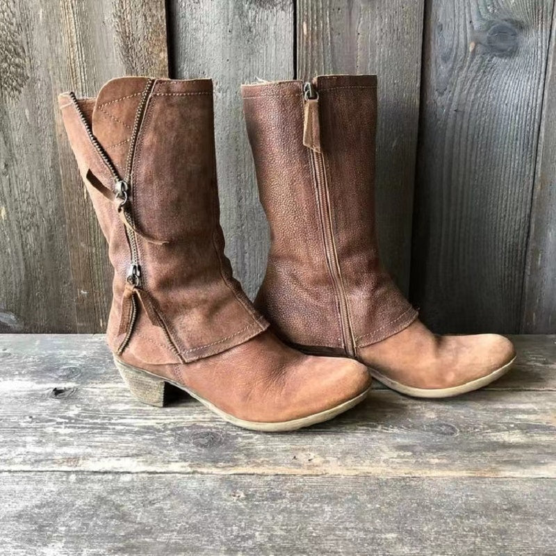 Laurel - Women's Mid-Calf Boots with Side Zip and Buckle Strap - photo 1