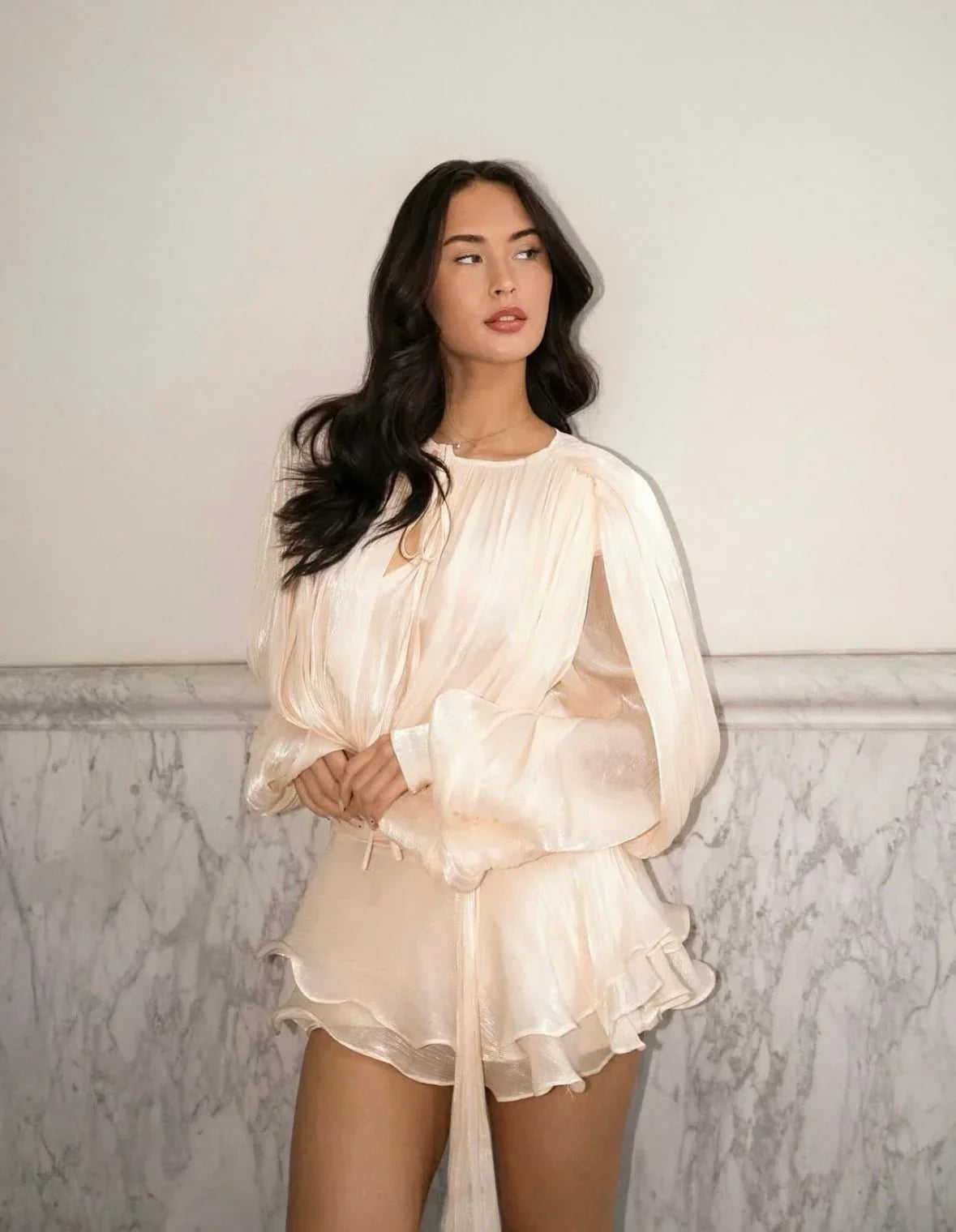 Leocadie - Women's Playsuit with Pleats and Puff Sleeves - photo 1