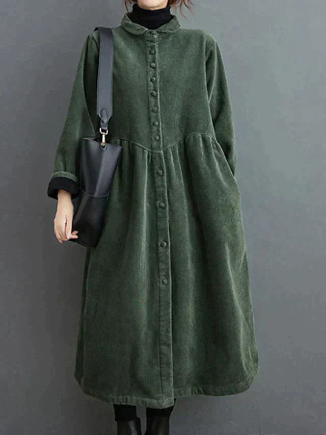 Nikola - Women's Corduroy Dress with Ribbed Texture