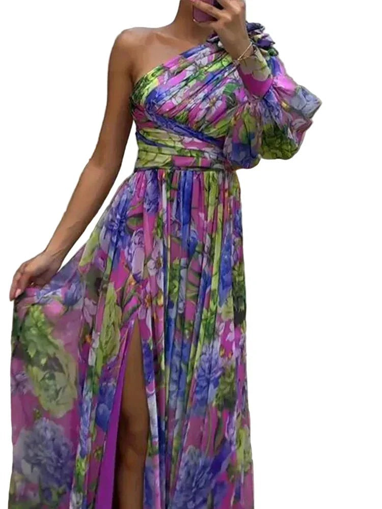 Adrienne - Women's Asymmetric Maxi Dress with a One-Shoulder