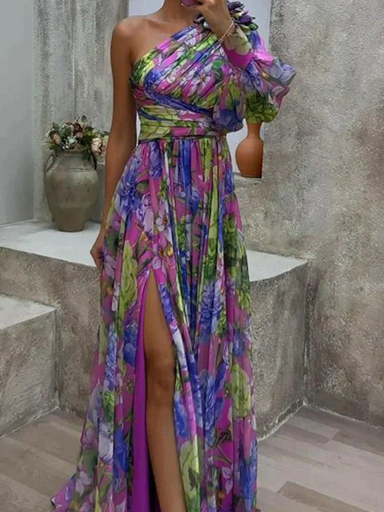 Adrienne - Women's Asymmetric Maxi Dress with a One-Shoulder