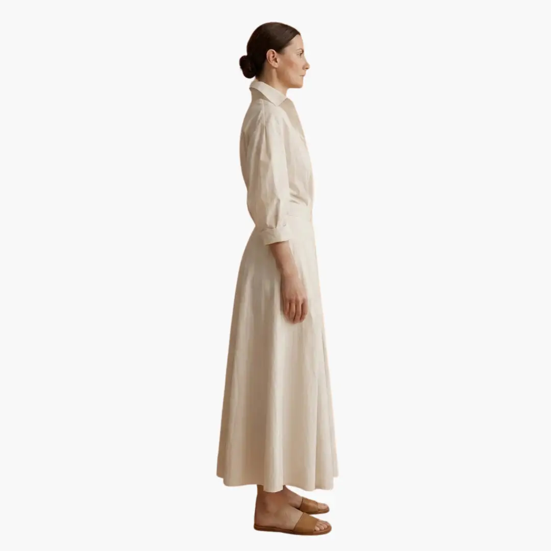 Linnea - Women's Fitted Midi Dress with Wide Leg and Collar - photo 6