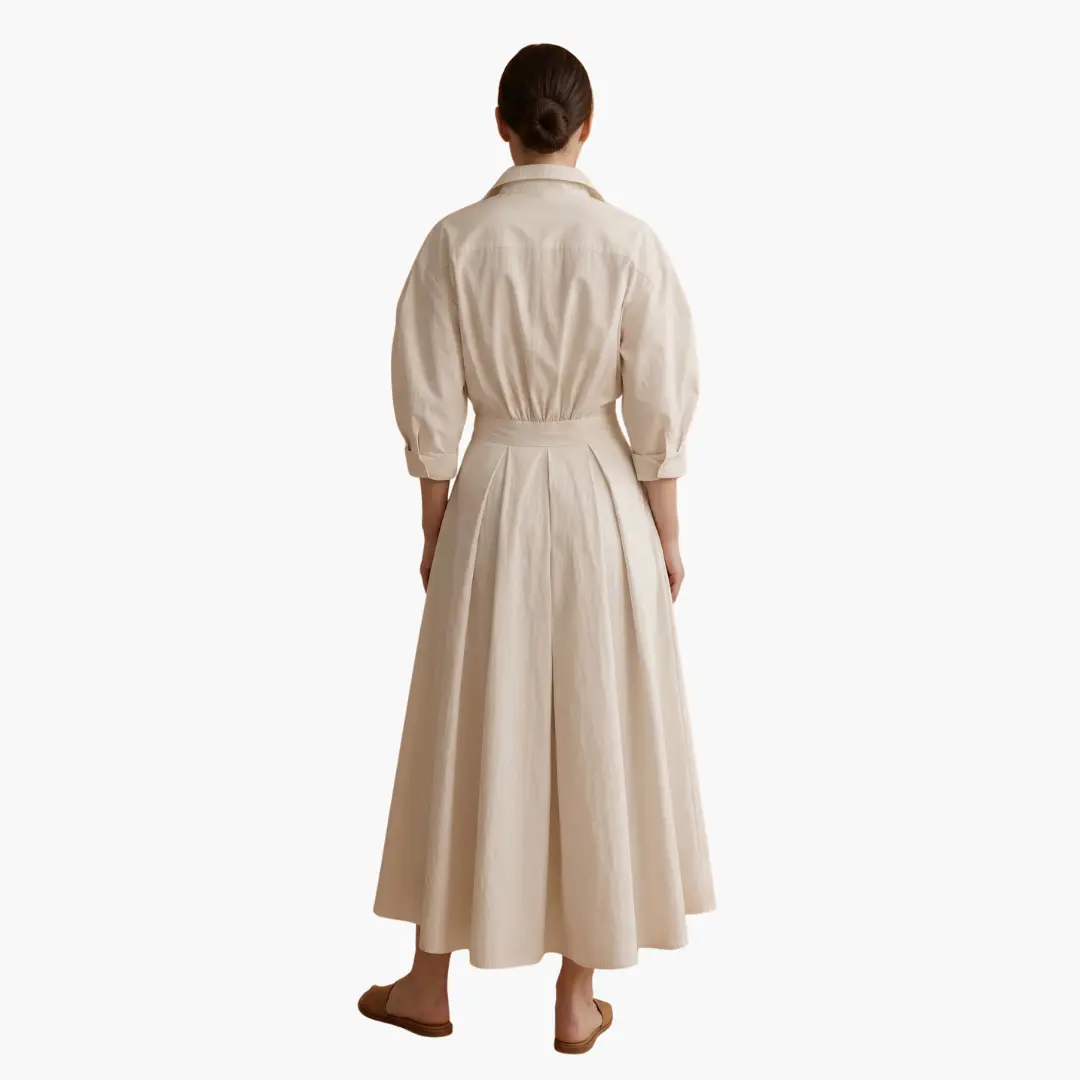 Linnea - Women's Fitted Midi Dress with Wide Leg and Collar - photo 8