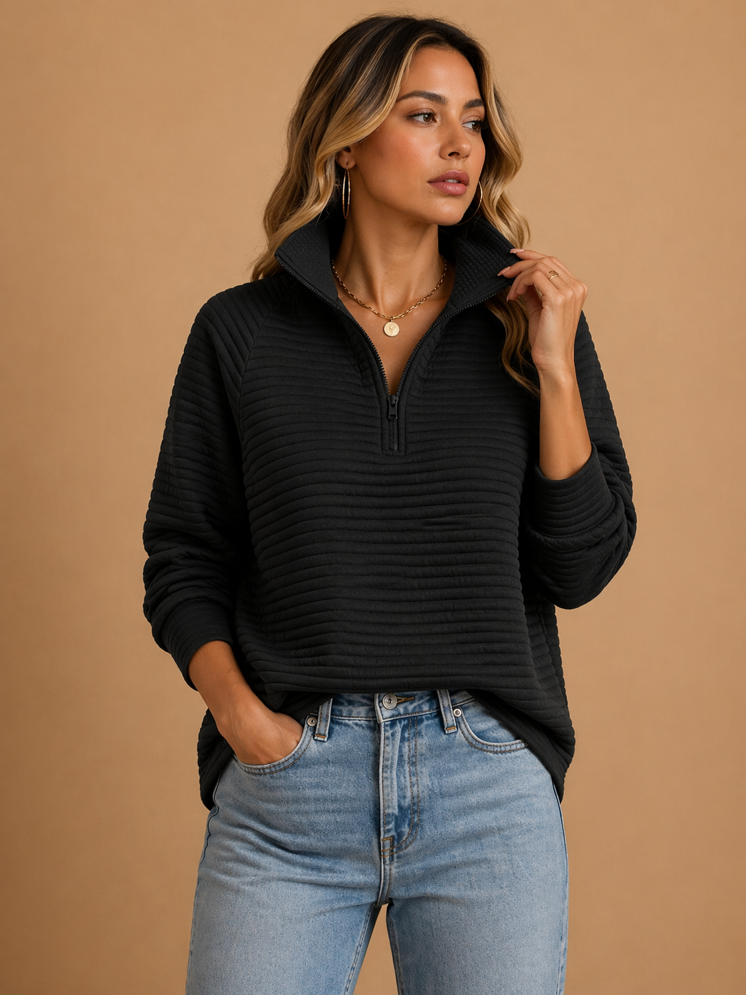 Lois - Women's Ribbed Jumper with Zip Front - photo 4