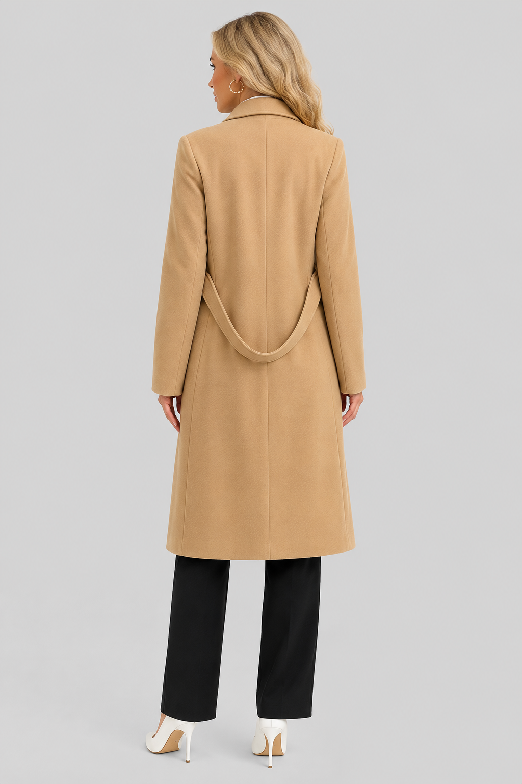Lola - Women's Long Wool-Look Coat with Tie Belt – view 4