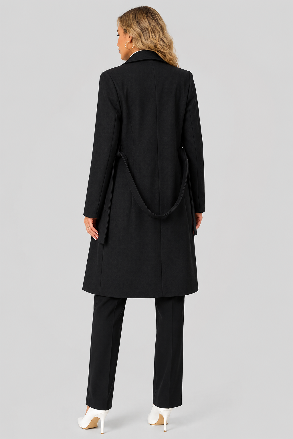 Lola - Women's Long Wool-Look Coat with Tie Belt – view 6