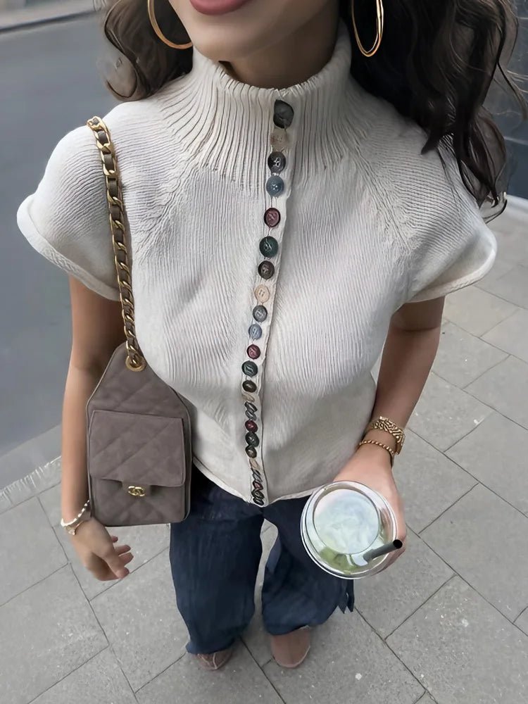 Lora - Women's Cardigan with a Ribbed Knit and Short Sleeves - photo 1