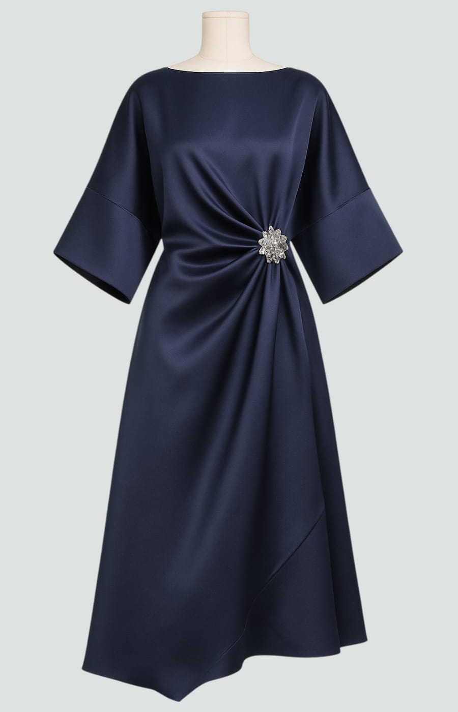 Alberta - Women's Draped Midi Dress with Short Sleeves