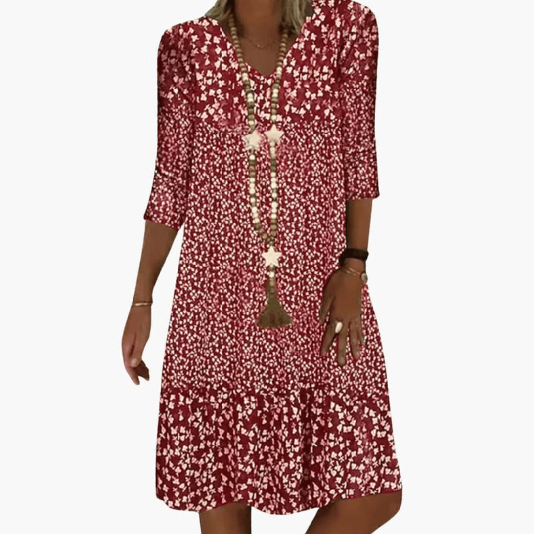 Ludivine - Women's Flowing Midi Dress with V-Neck - photo 2