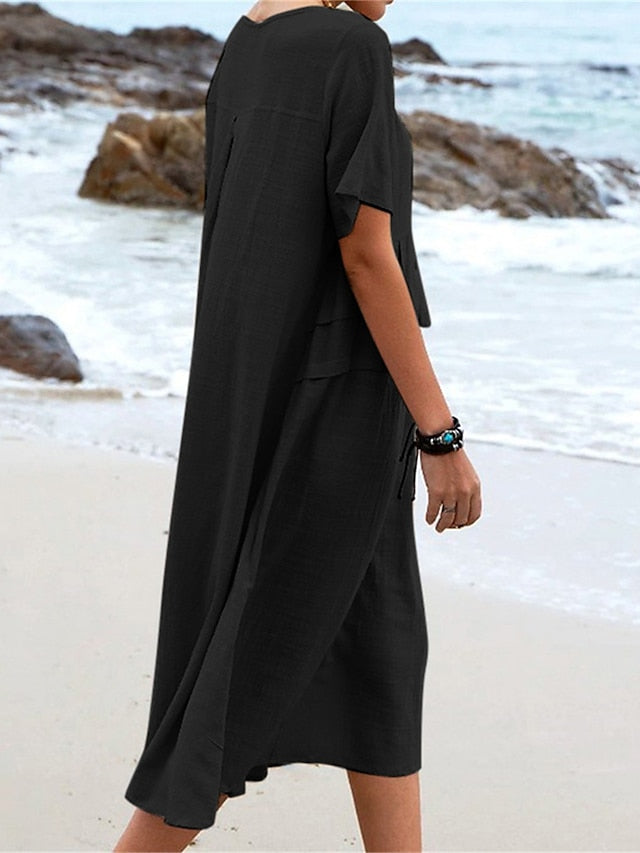 Lyssa - Women's Relaxed Midi Dress with Patch Pockets - photo 5