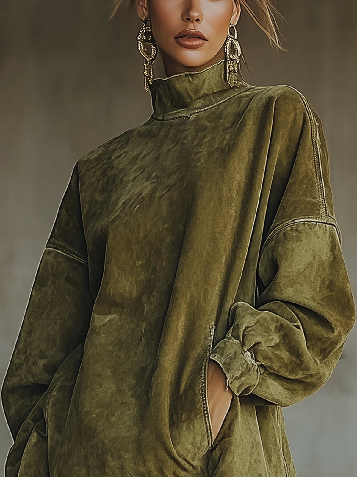 Magdalen - Women's Flowing Midi Dress with Fringing and Roll Neck - photo 4