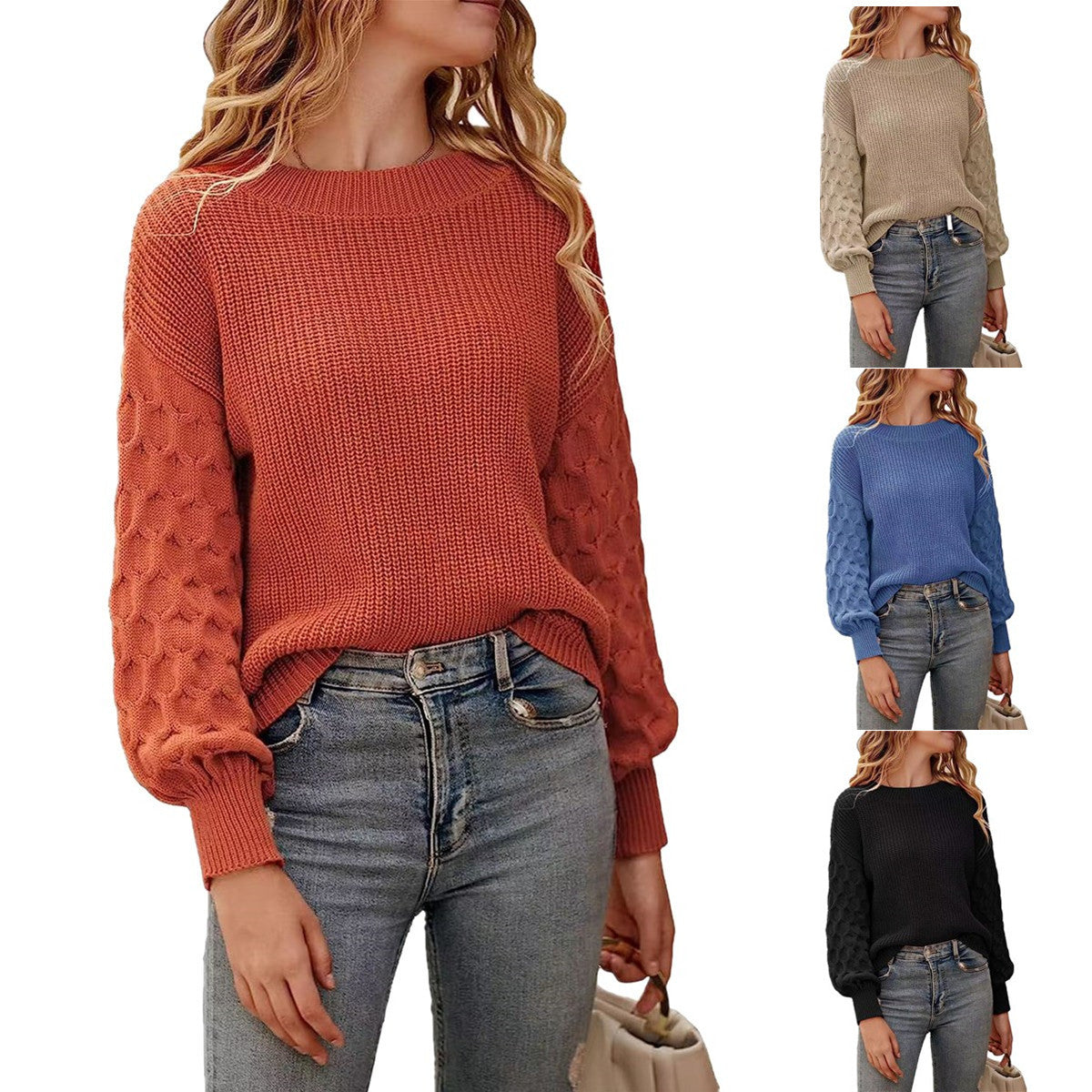 Magnolia - Women's Boat Neck Sweater with Textured Sleeves - photo 11