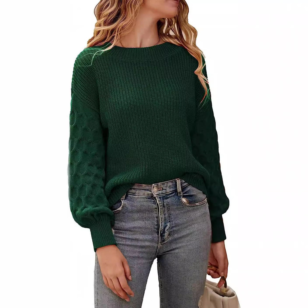 Magnolia - Women's Boat Neck Sweater with Textured Sleeves - photo 5