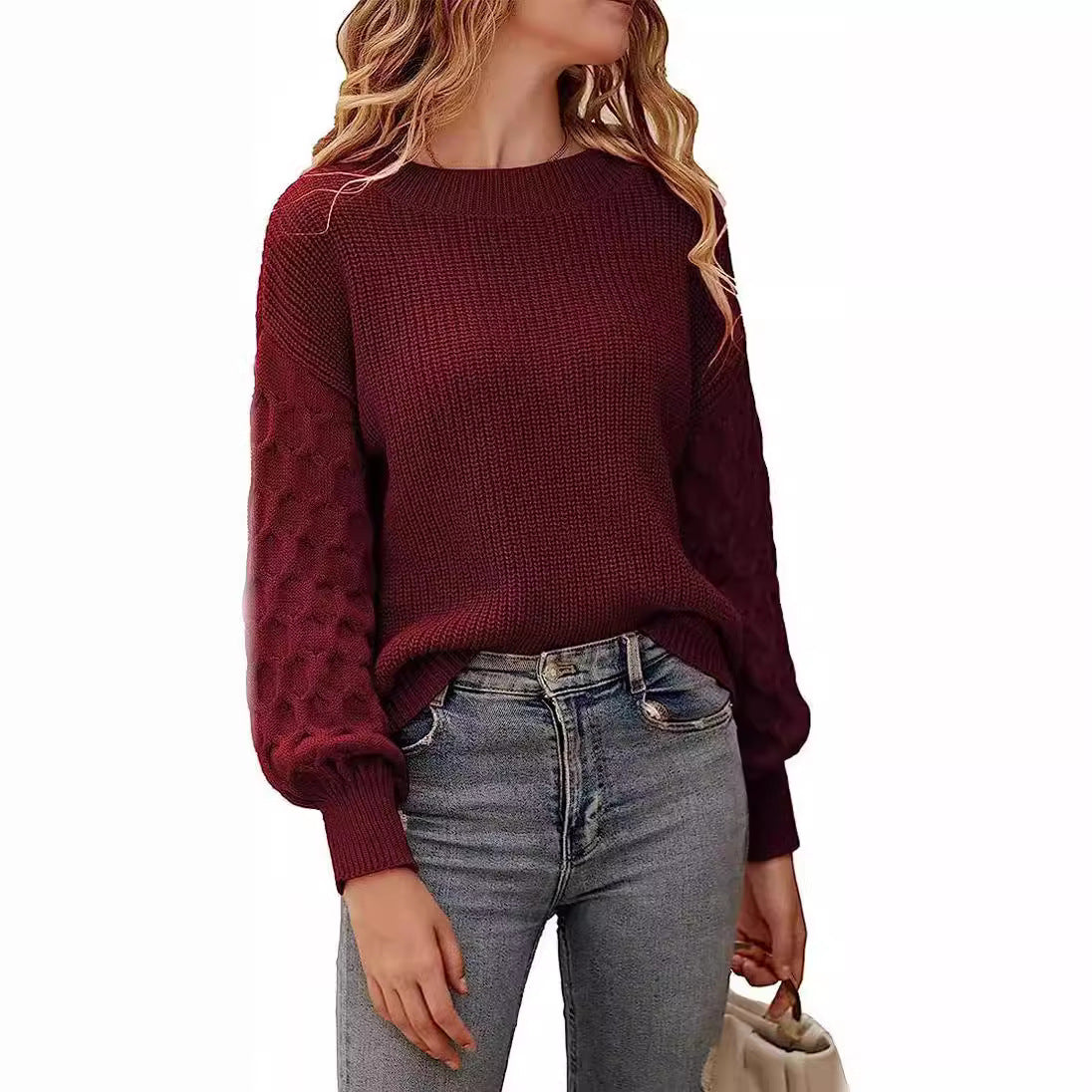 Magnolia - Women's Boat Neck Sweater with Textured Sleeves - photo 8