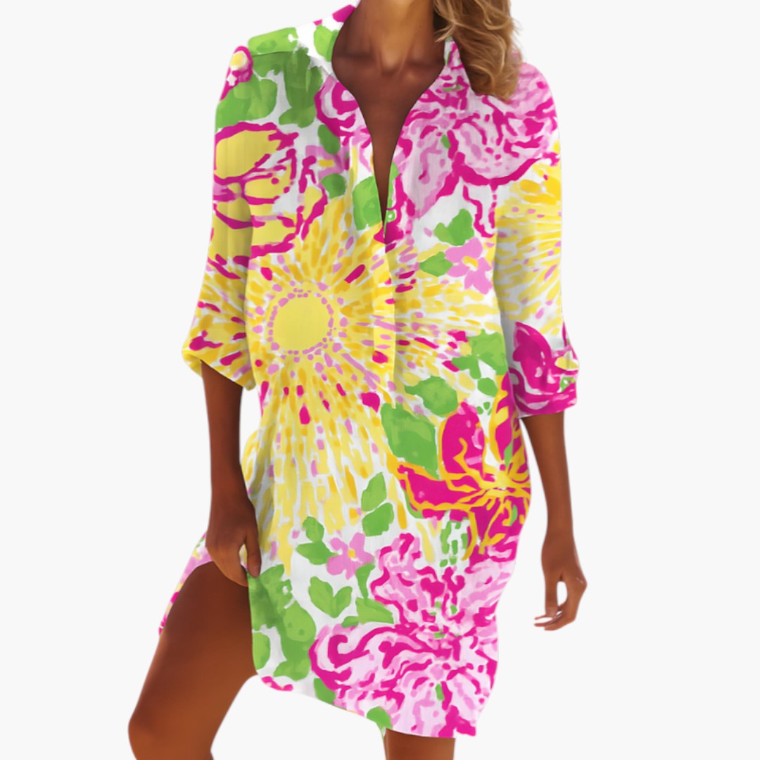 Mahalia - Women's Flowing Mini Dress with Button Front - photo 1