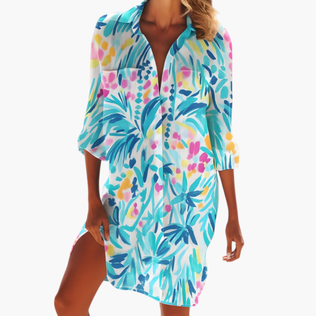 Mahalia - Women's Flowing Mini Dress with Button Front - photo 10