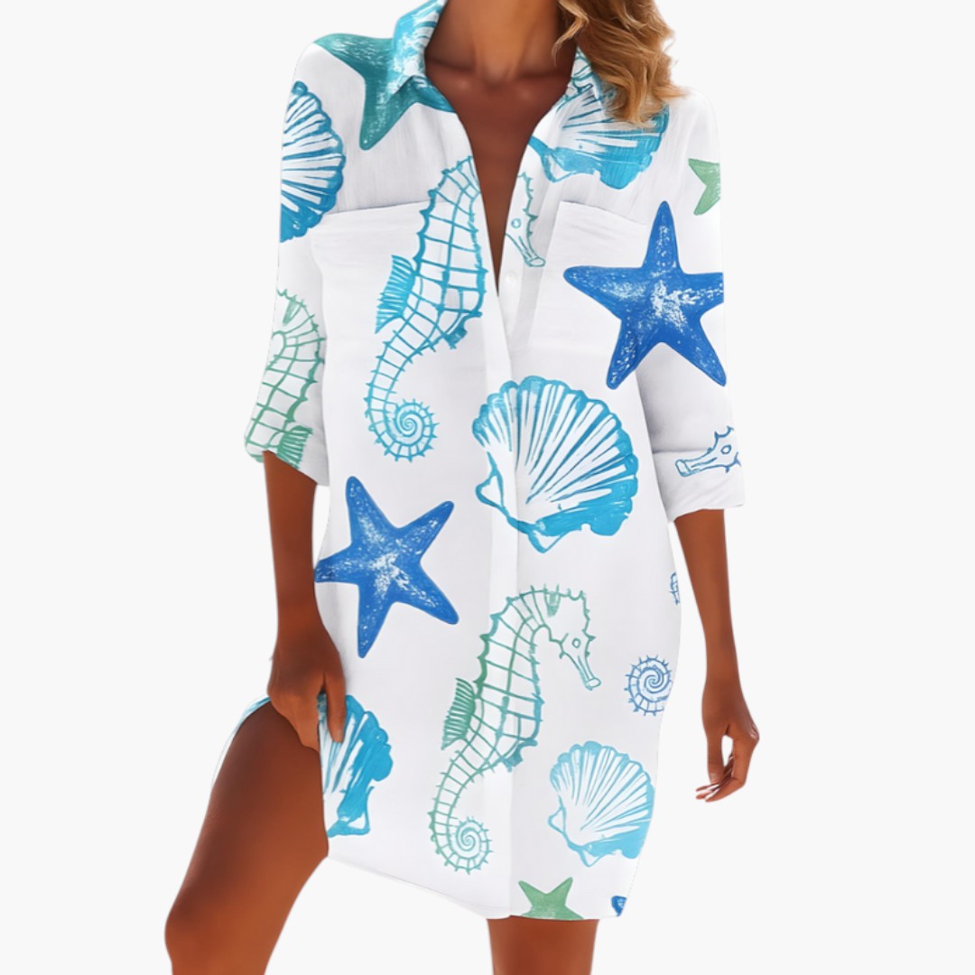 Mahalia - Women's Flowing Mini Dress with Button Front - photo 2