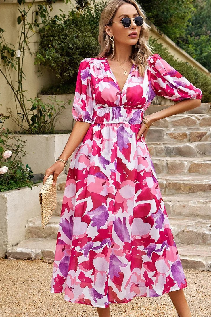 Manon | Floral Puff-Sleeve Midi Dress