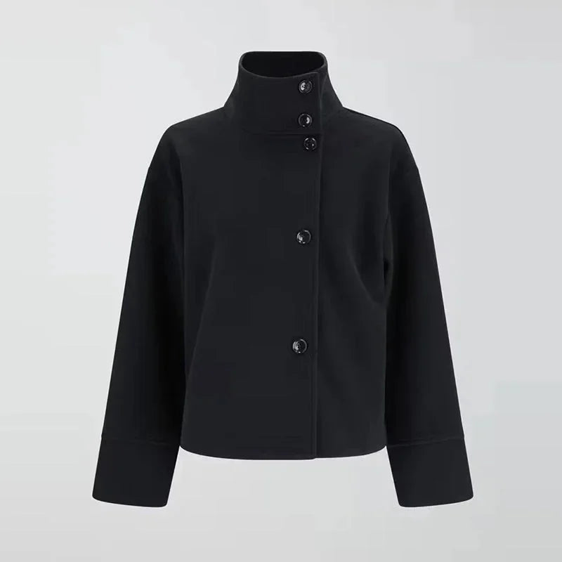 Jenna - Cappotto corto da donna con bottoni e collo alla coreana