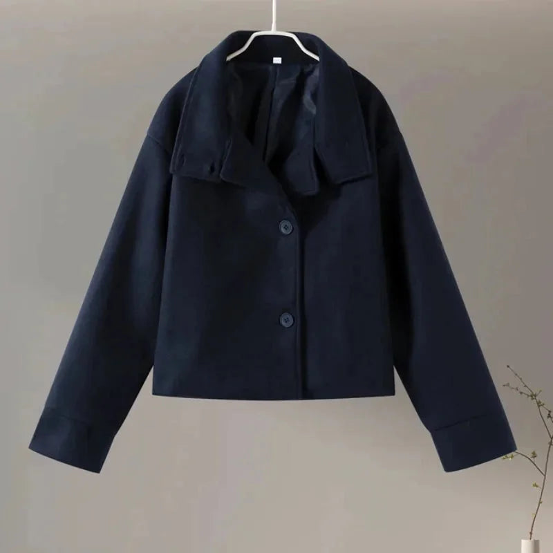 Jenna - Cappotto corto da donna con bottoni e collo alla coreana
