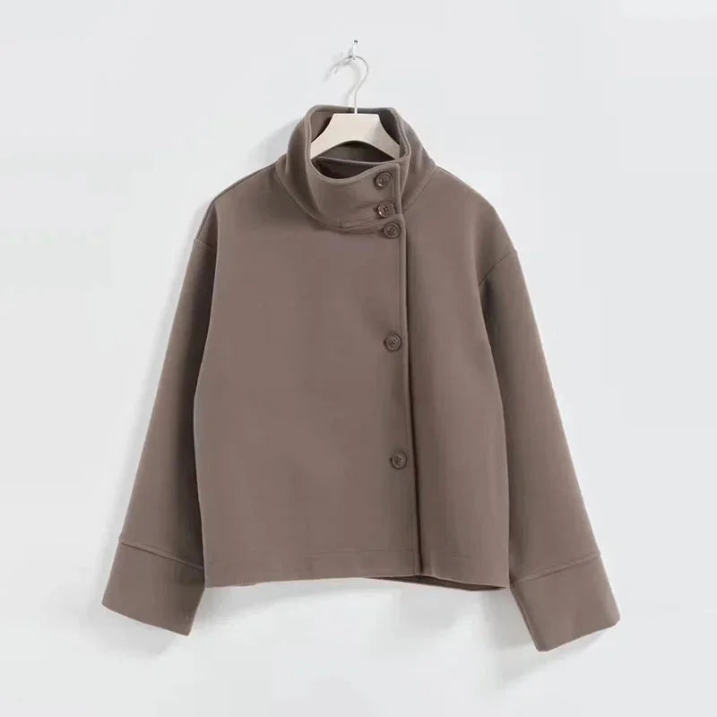 Jenna - Cappotto corto da donna con bottoni e collo alla coreana