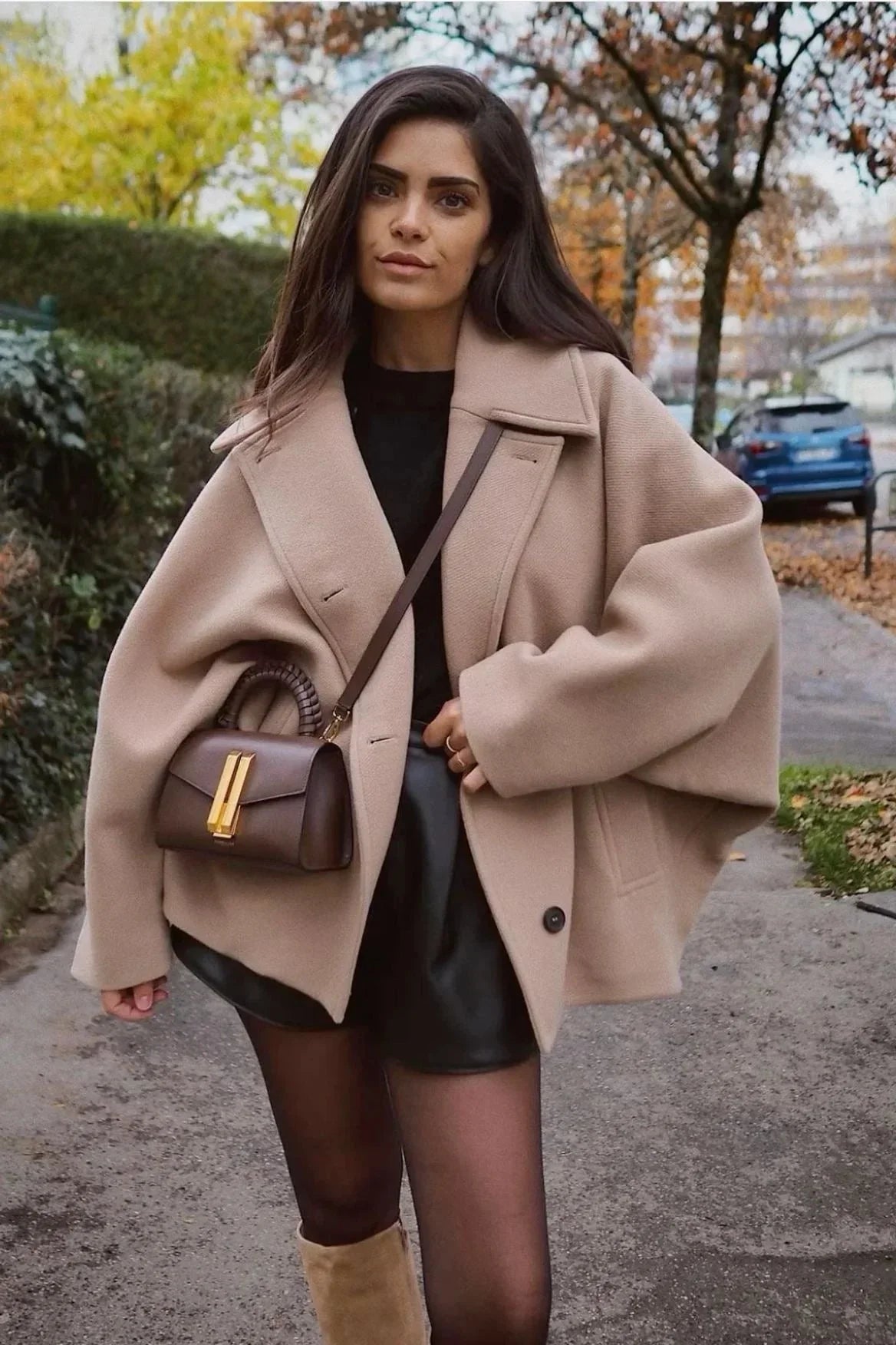 Women's Loose Fit Coat with Wide Lapels - photo 1