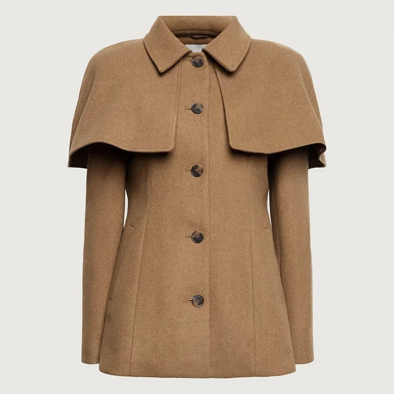 Zahra - Camel women's coat with cape and fitted waist - photo 1