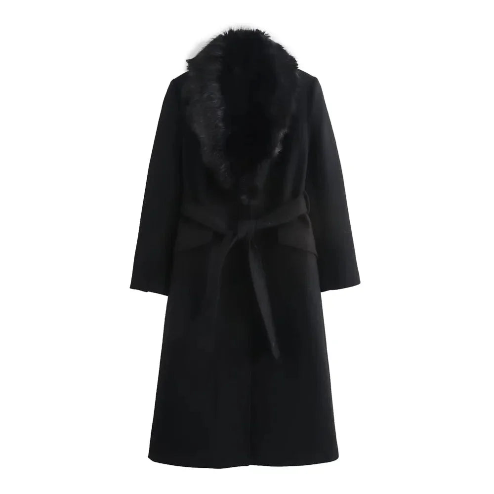Yara - Women's coat with faux fur collar and belt - photo 2