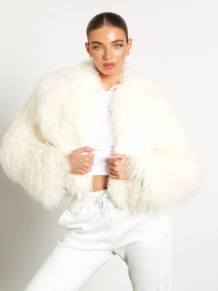 Lana - Cappotto da donna a maniche lunghe in stile peluche