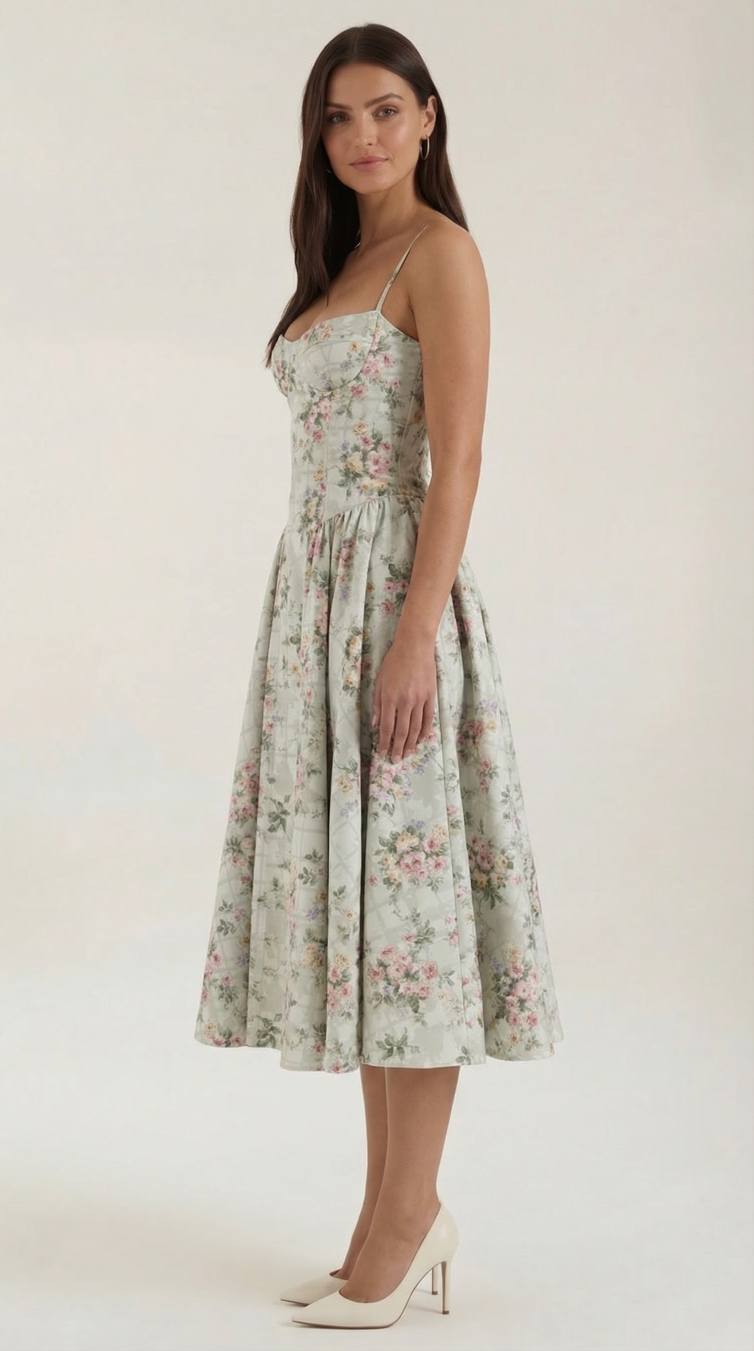 Marielle | Floral Corset Wedding Guest Midi Dress