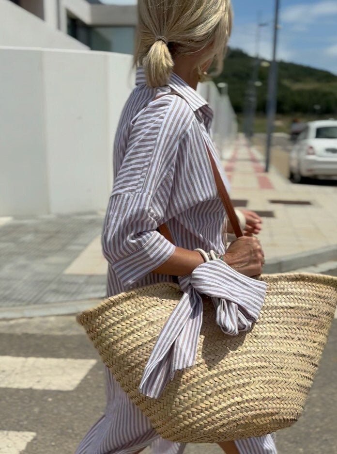 Maxi abito chemisier a righe elegante da donna