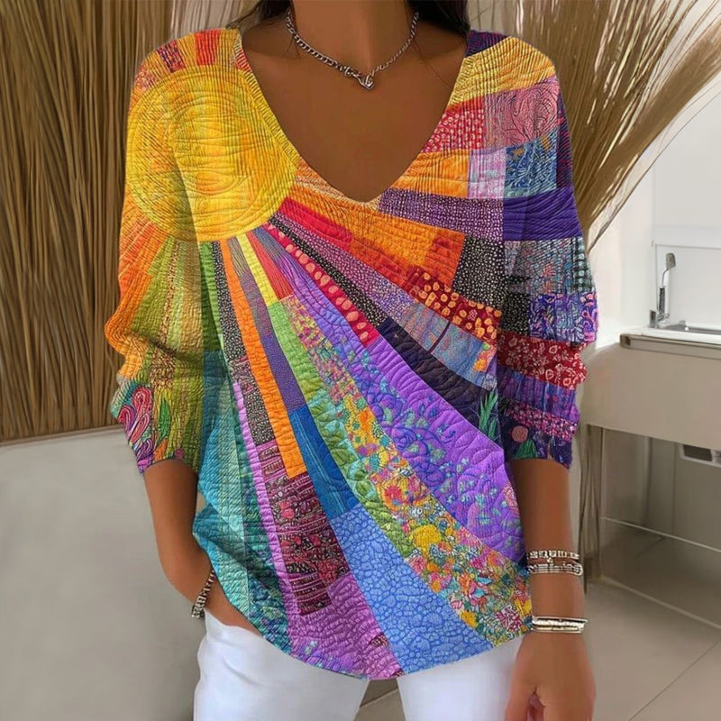 Bertha - Women's Multicolour Print Jumper with V-Neck - photo 1