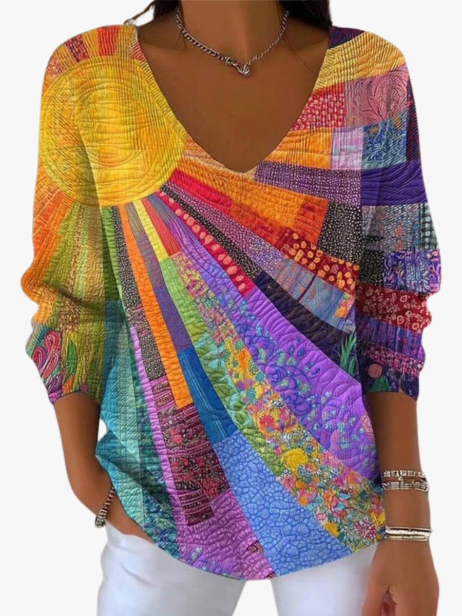 Marisol - Women's Multicolour Print Jumper with V-Neck - photo 2