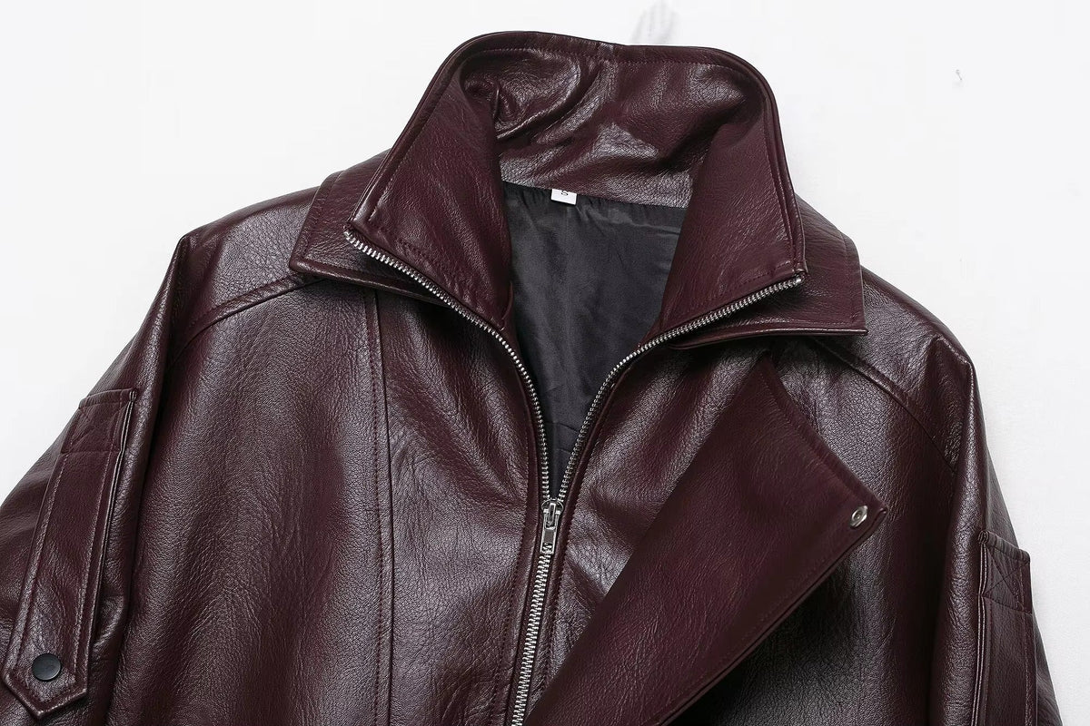 Mathilde - Women's Biker Jacket with Zip Front and Tie Belt - photo 5