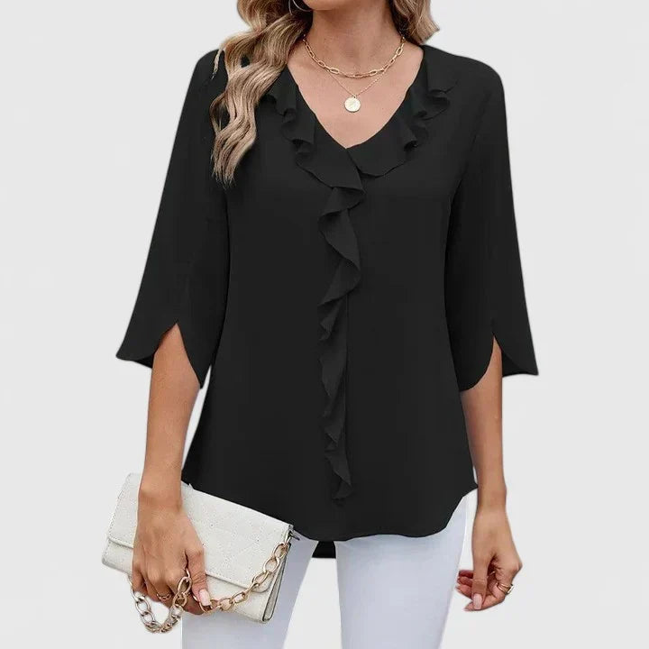 Matilde - Women's Ruffle Trim Blouse with Three-Quarter Sleeves - photo 2
