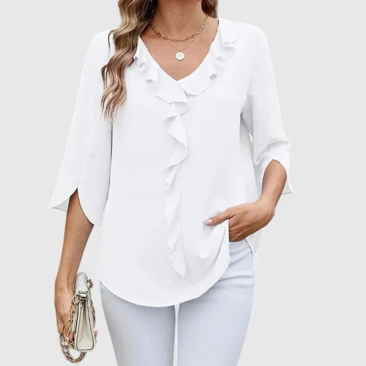 Matilde - Women's Ruffle Trim Blouse with Three-Quarter Sleeves - photo 4