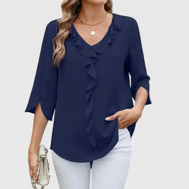 Matilde - Women's Ruffle Trim Blouse with Three-Quarter Sleeves - photo 5