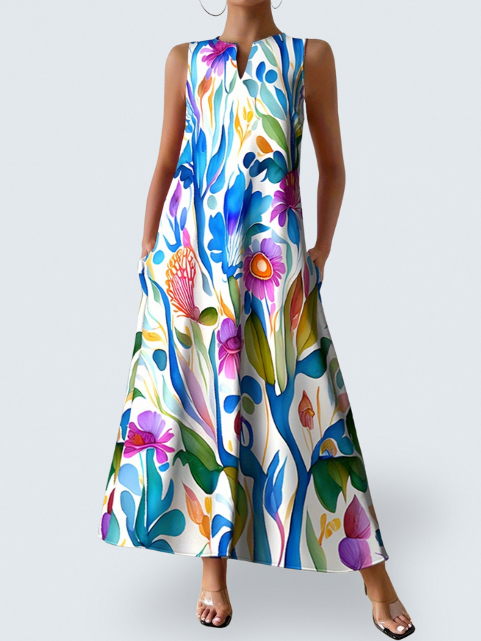 Women's Sleeveless Maxi Dress with Vibrant Blooming Print - photo 1